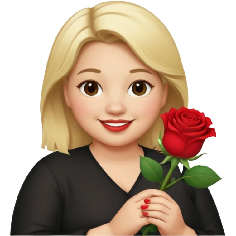 ash Trevino is a fat girl with blonde hair and has a rose in her hand  emoji