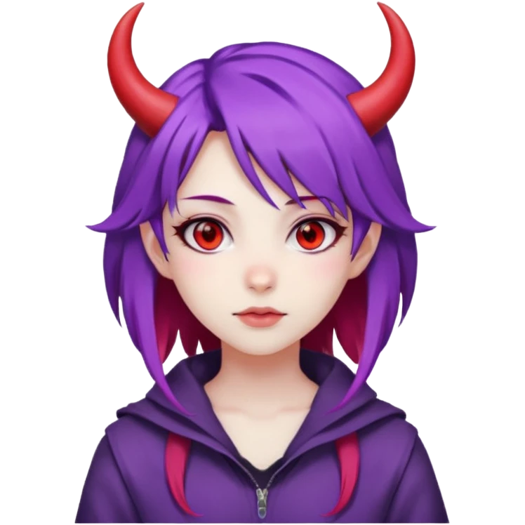 Anime Girl with purple hair,red eyes,red horns, dildo emoji