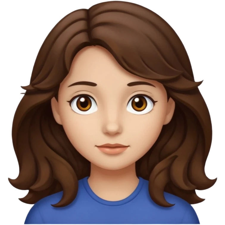 A girl with medium wavy brown hair, dark brown eyes, and fair skin emoji
