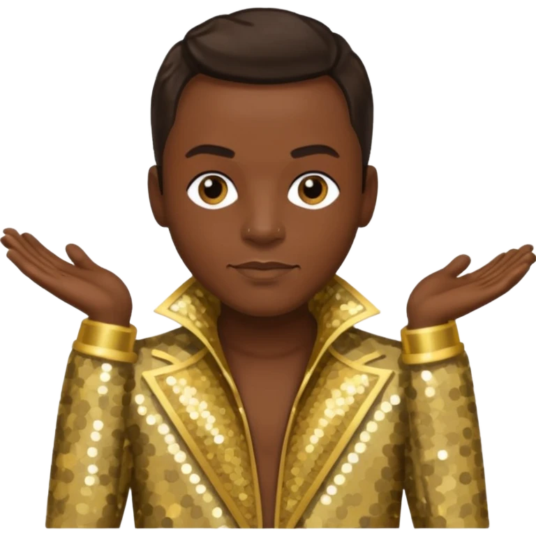 Philip Bailey from Earth, Wind & Fire with dark brown hair, gold sequin outfit emoji