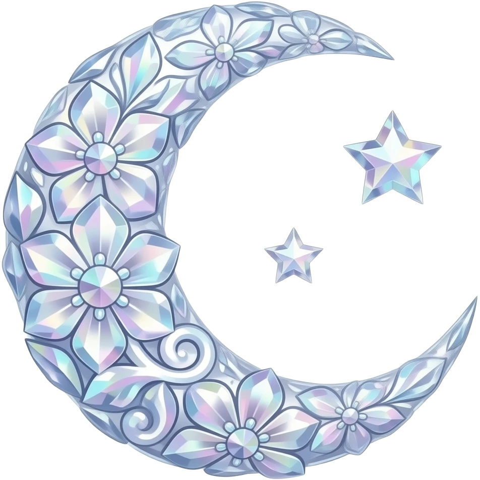 glossy Pastel iridescent floral shiny crystal crescent damask moon emoji