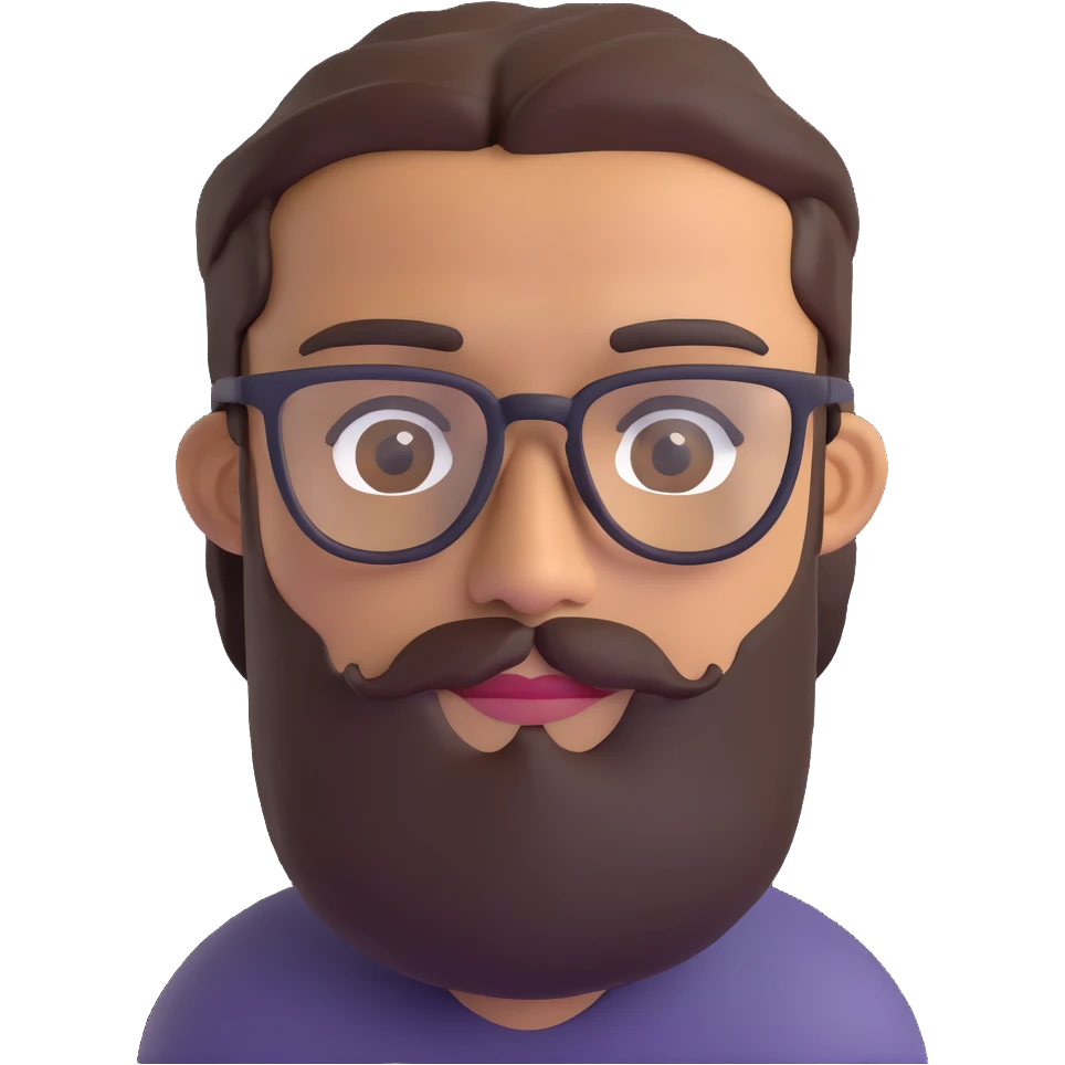man with medium beard, connected eyebrows, olive tan skin, brown eyes, and glasses emoji
