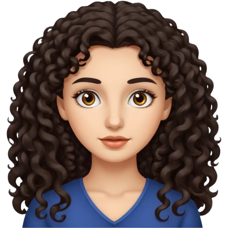 woman with dark curly long hair,Brown eyes and eyesbrows  emoji