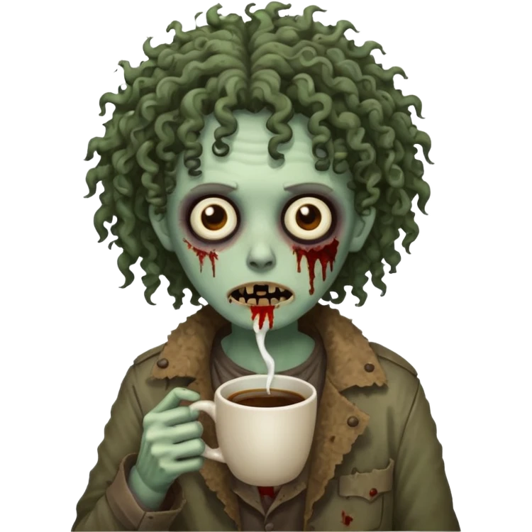 curly zombie drink coffe emoji
