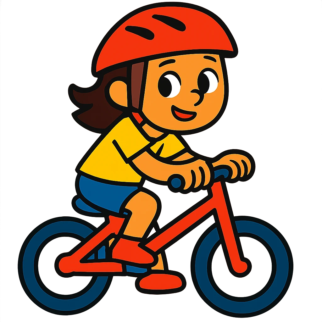 girl with a red bike helmet, vibrant colors emoji