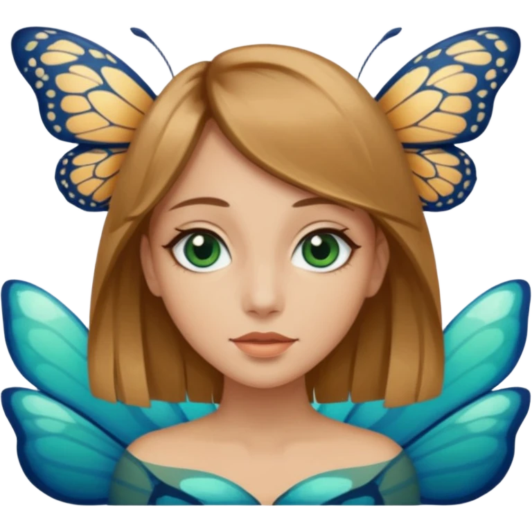 Mädchen mit dunkel-honig blonden Haaren mit einem butterfly cut und dunkel blau-grüne ocean mandel förmige schmale große enge scharfe Augen  emoji