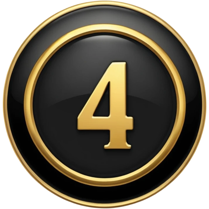 Make a round badge for a paid subscription out of black stone and gold with the number 4 emoji