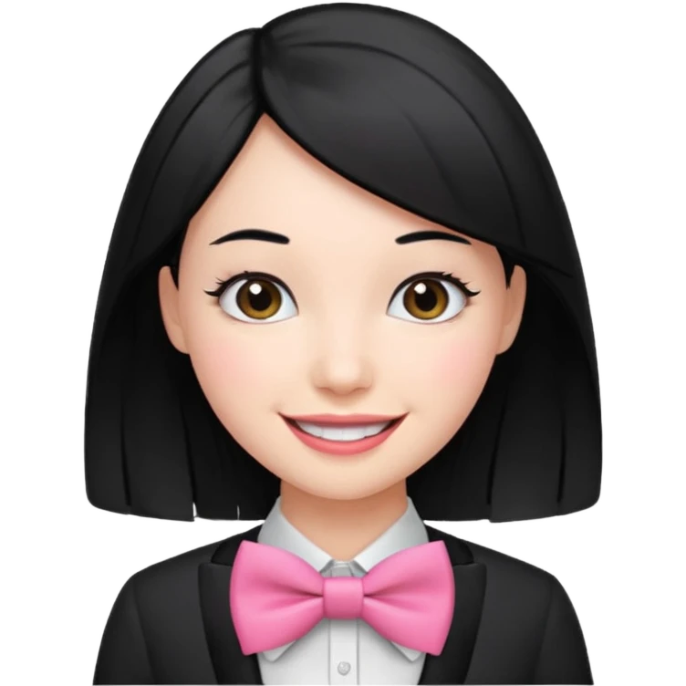 realistic black hair woman with pink bowtie emoji