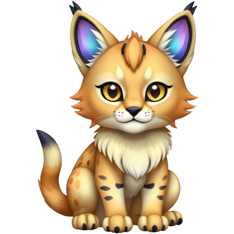 An iridescent transparent luminescent colorful chibi cute cool fantasy-lynx-caracal-serval-fakemon-creature-hybrid emoji