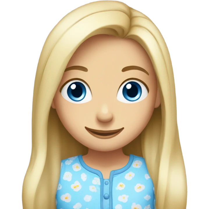 smiling girl in pajamas blue eyes emoji