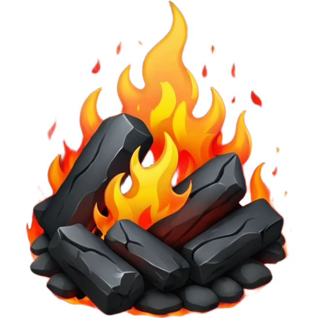 Red and black with fire with coal, hell emoji