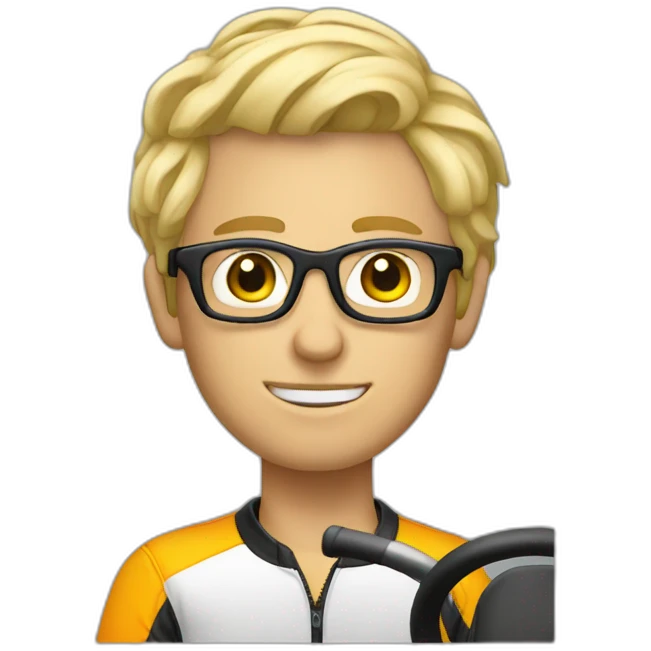 blond guy short hair and glasses on a kart emoji