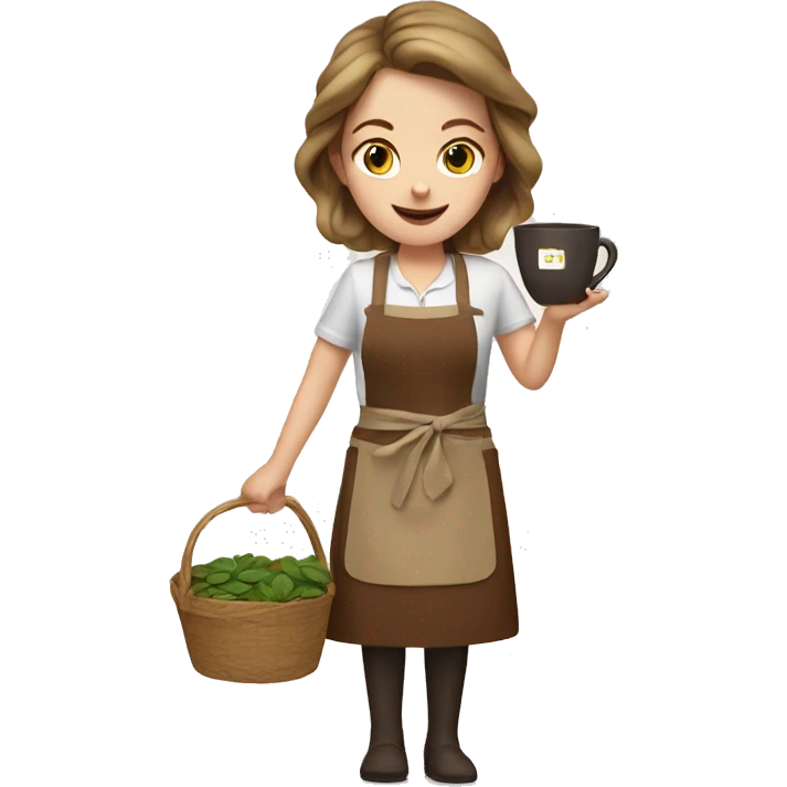 white girl in brown apron with a tea basket emoji