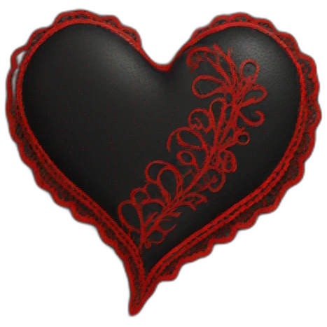 black leather heart with red lace overlay emoji