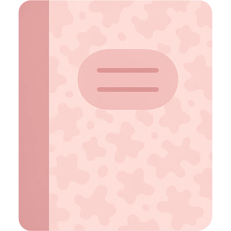 composition notebook with very light pink cover, marbled pattern, closed, modern flat icon style emoji