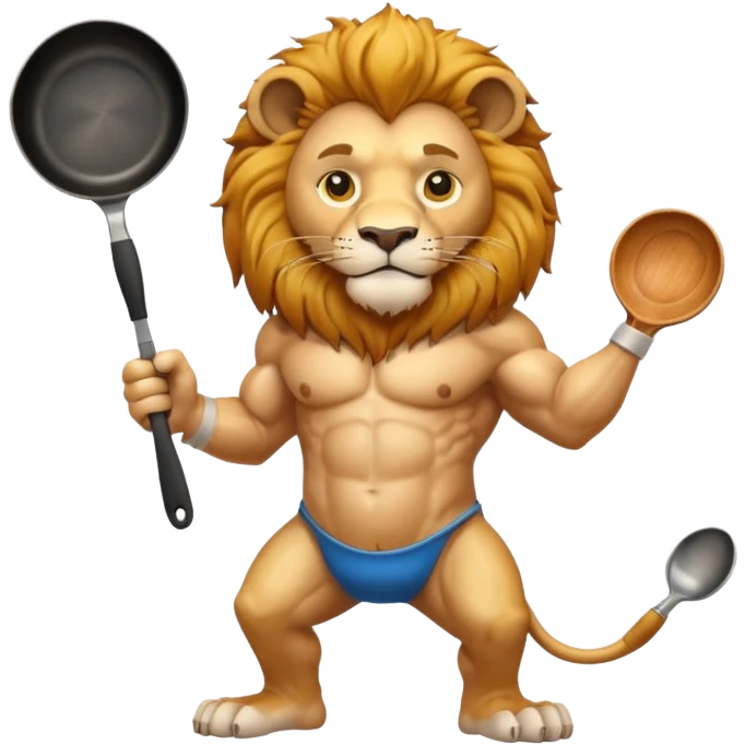 Lion holding frying pan emoji