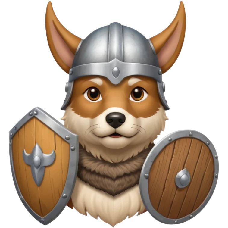 Viking Dog with silver helmet and wooden shield emoji
