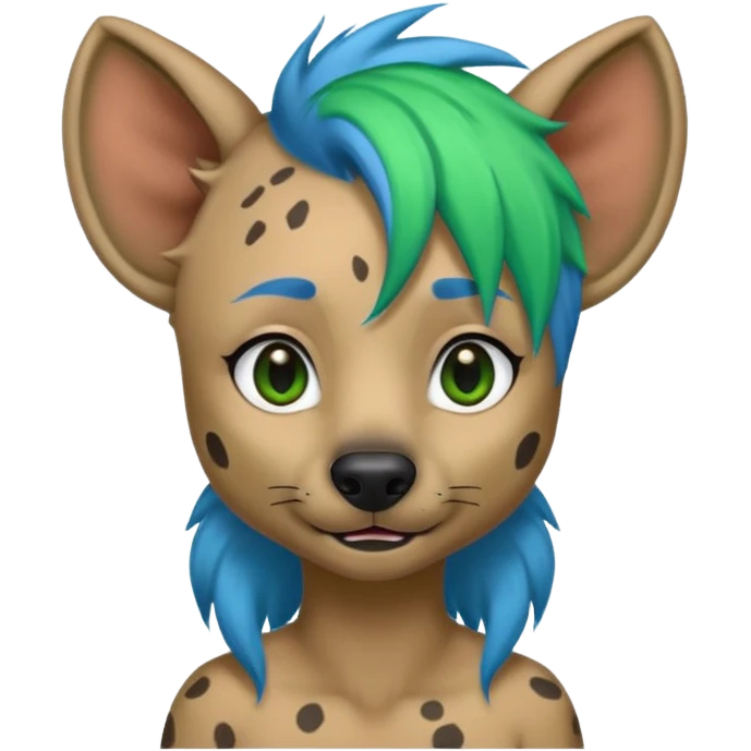hyena with feminine  blue and green hair emoji