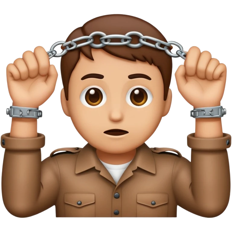 an emoji with this face 😔 holding out its hands in handcuffs below its face.  emoji