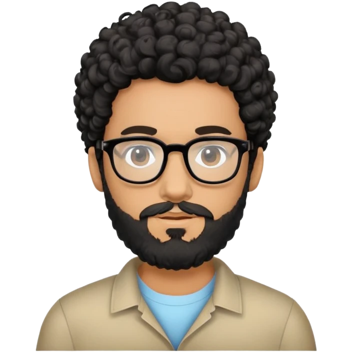 A guy with black curls, glasses and a beard.  emoji