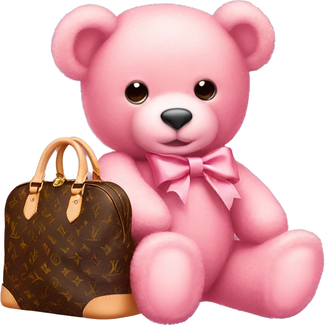 pink bow teddy bear solo with Louis Vuitton bag emoji