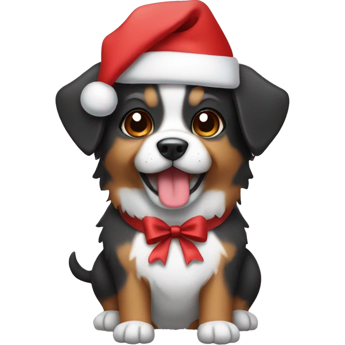 Cute dog wearing christmas hat and a bow  emoji
