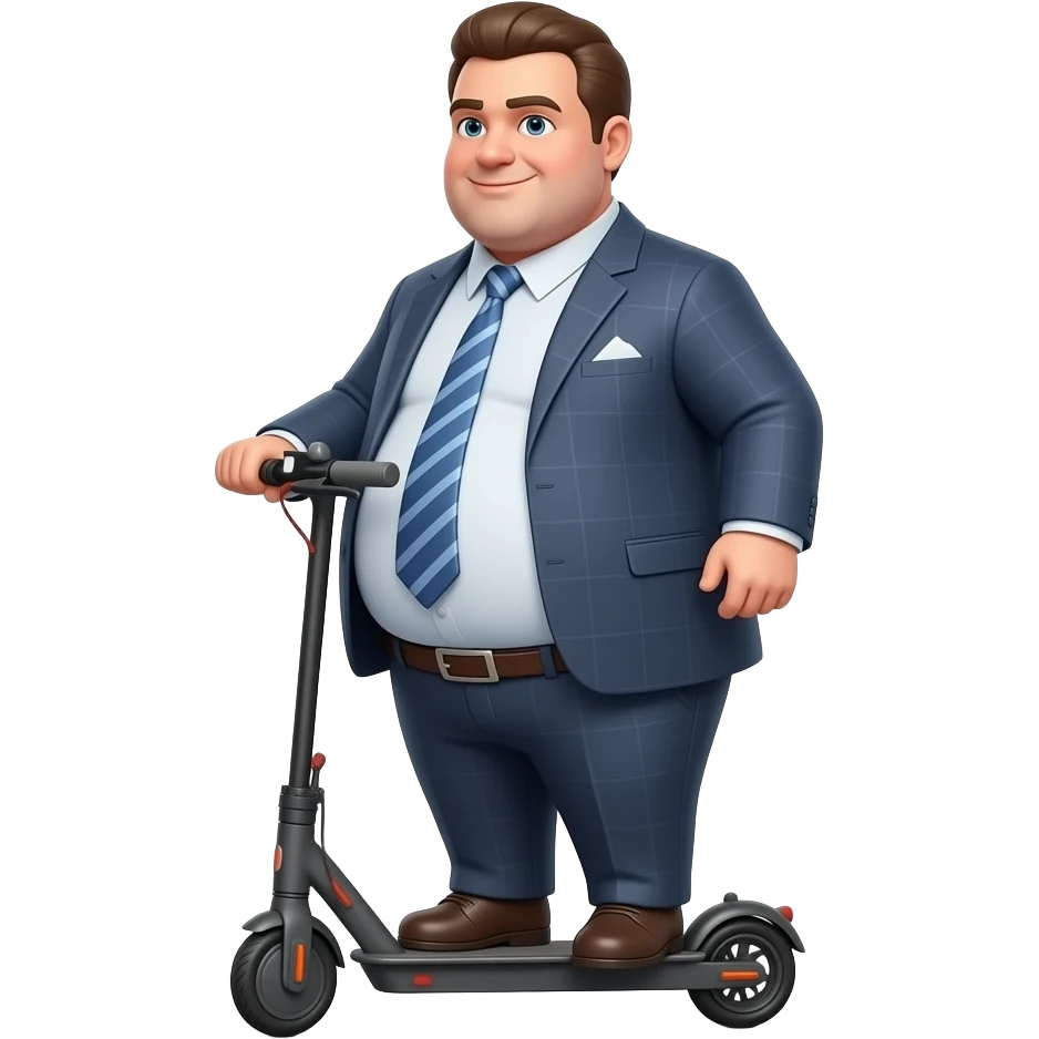 A really big fat man in a suit with his belly exposed on a mobility scooter emoji