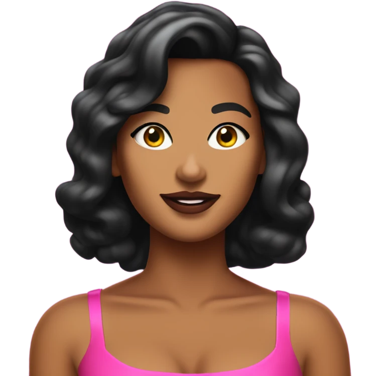 Tanned woman with black hair dressed in 1990s pop princess hair, makeup, and neon attire  emoji