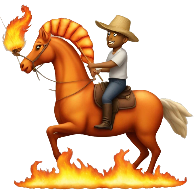 A flaming shrimp riding a horse emoji