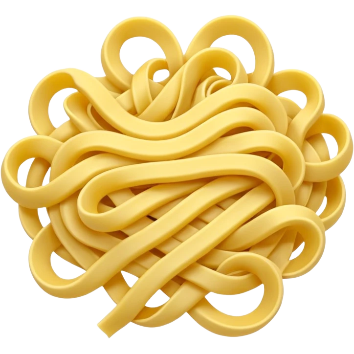 loose tangle of pale yellow cooked noodles with soft glossy texture and natural curves, strands slightly twisted and overlapping, freshly prepared dish, no bowl chopsticks or sauce, apple emoji style, soft lighting, subtle shadows, emoji scale emoji