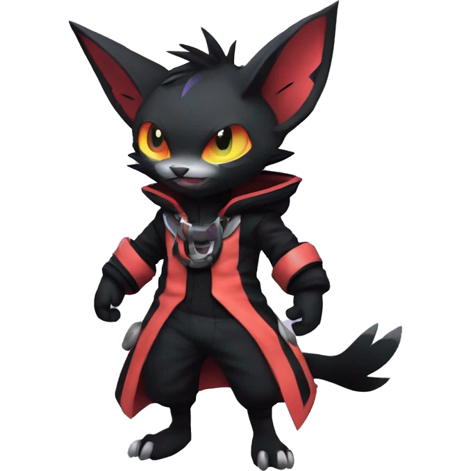 Cool Anthro Black Noibat-Quilava-Litten-Pokémon with edgy stripes hoodie spiked collar punk Full Body emoji