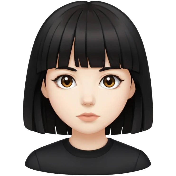 Pale girl with black medium hair and bangs with brown eyes black clothes  emoji