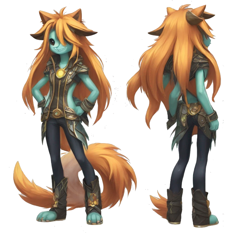 Anthro Sona Cool Edgy Cute Legendary Colorful Shy Shiny Fakemon-Fantasy-Creature With Long Hair-Mane Full Body Detailed High Quality emoji