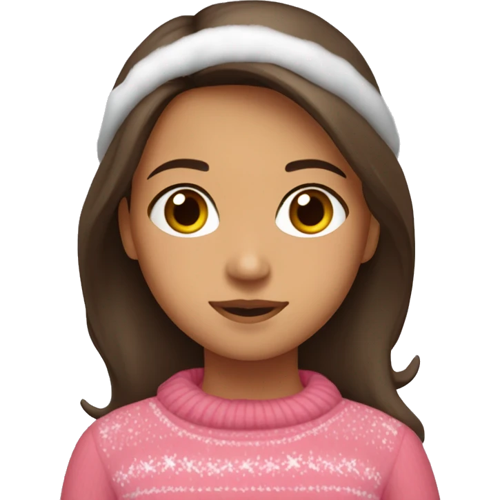 winter, christmas, hispanic, long brown hair, girl, brown eyes, child, full body, pink sweater emoji
