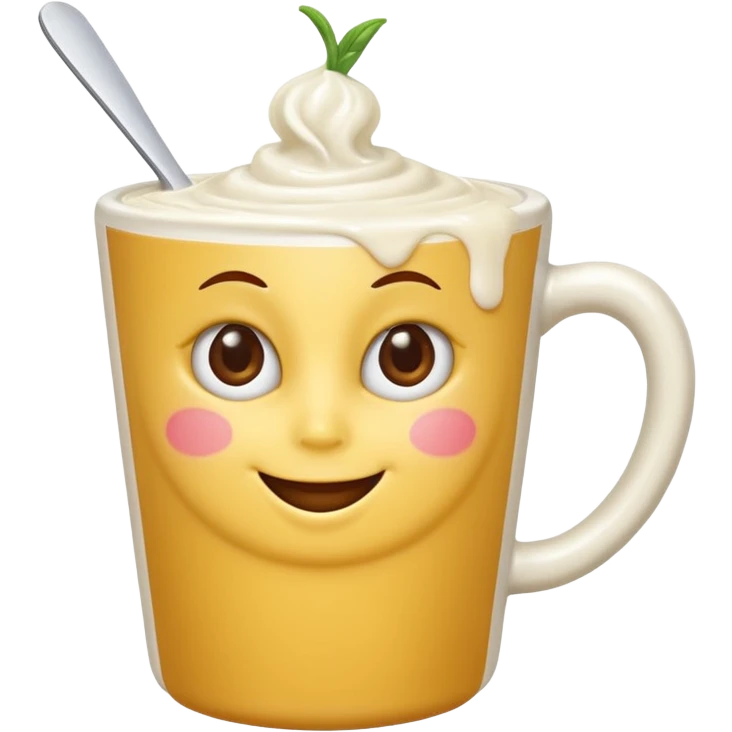 a cup of ranch dressing, anthropomorphic with flirty eyes, playful smile, suggestive pose, fun and cheeky, emoji style emoji
