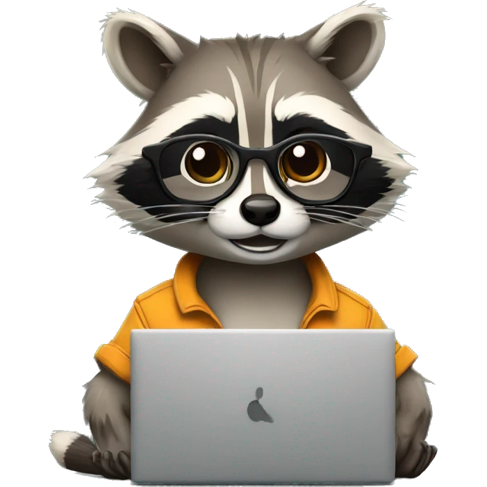 raccoon freelancer in glasses with laptop emoji