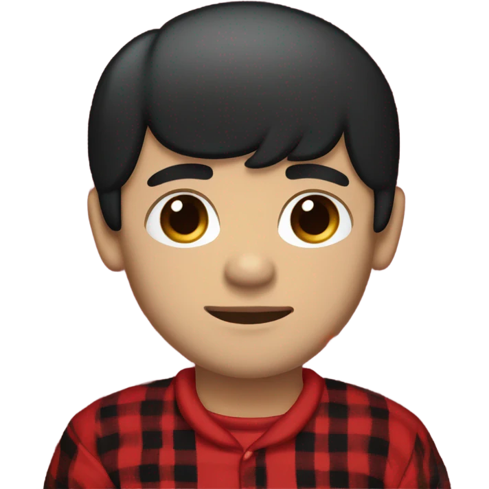 White Man with straight black hair and brown eyes wearing red and black buffalo plaid pjs emoji
