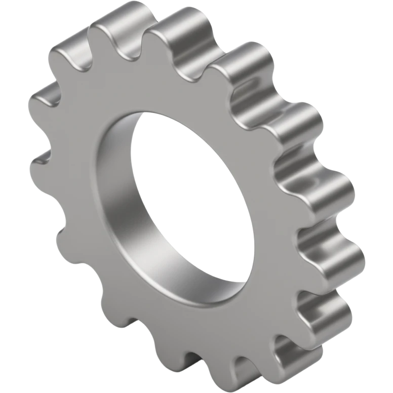 metallic 3D-looking gear icon with reflections and depth in skeuomorphism style emoji