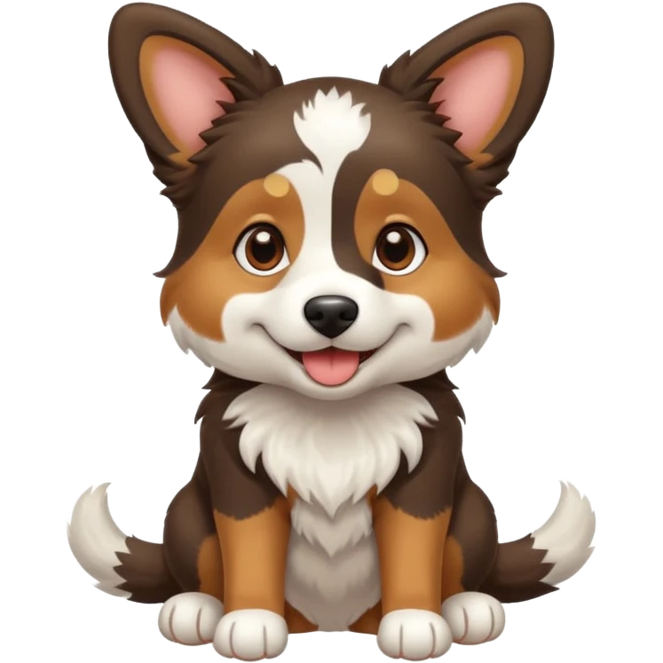 собака породи ауссі триколор з передніми білими лапками грається emoji