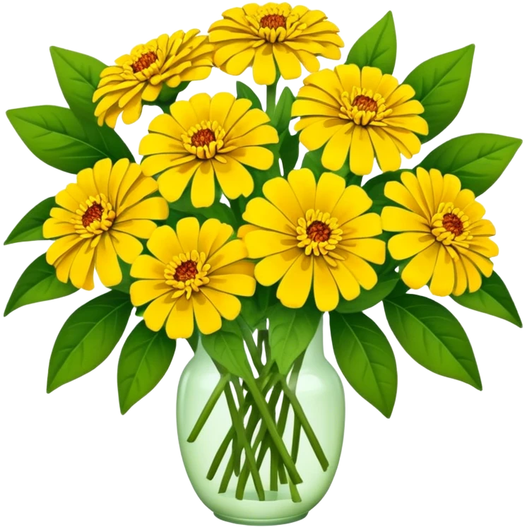 big bouquet Yellow Zinnia, luxuriant, stem, leaf emoji