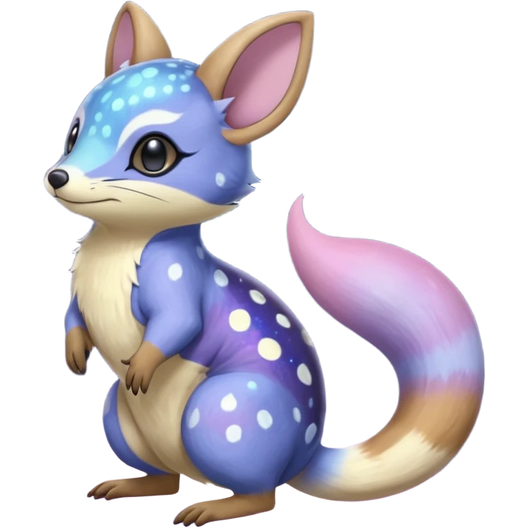 Nebula Celestial Lunar Starry Galactical Stellar Buizel-Minccino-Purrloin-Cresselia-Numbat-Bilby-Quoll-Meowstic-hybrid-fusion-creature (full body) emoji