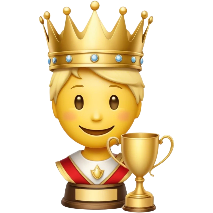 Smiley face emoji with a crown and a gold trophy  emoji