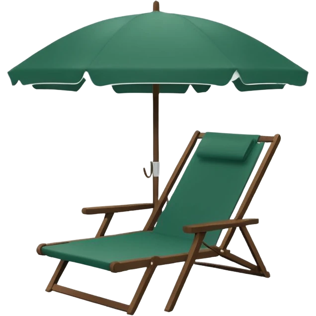 dark green lounge chair under a white beach umbrella, umbrella without colored details, modern minimalism, no emojis or faces emoji