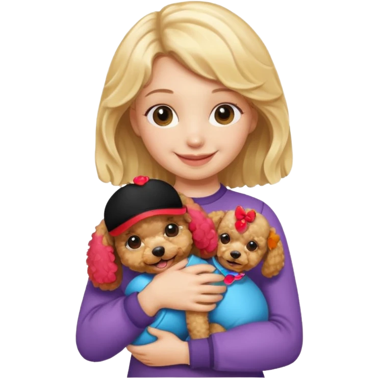 Blonde girl hugging her toy poodle emoji