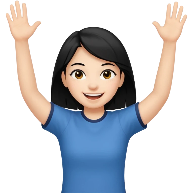 girl with black hair in short sleeves cheering going home emoji