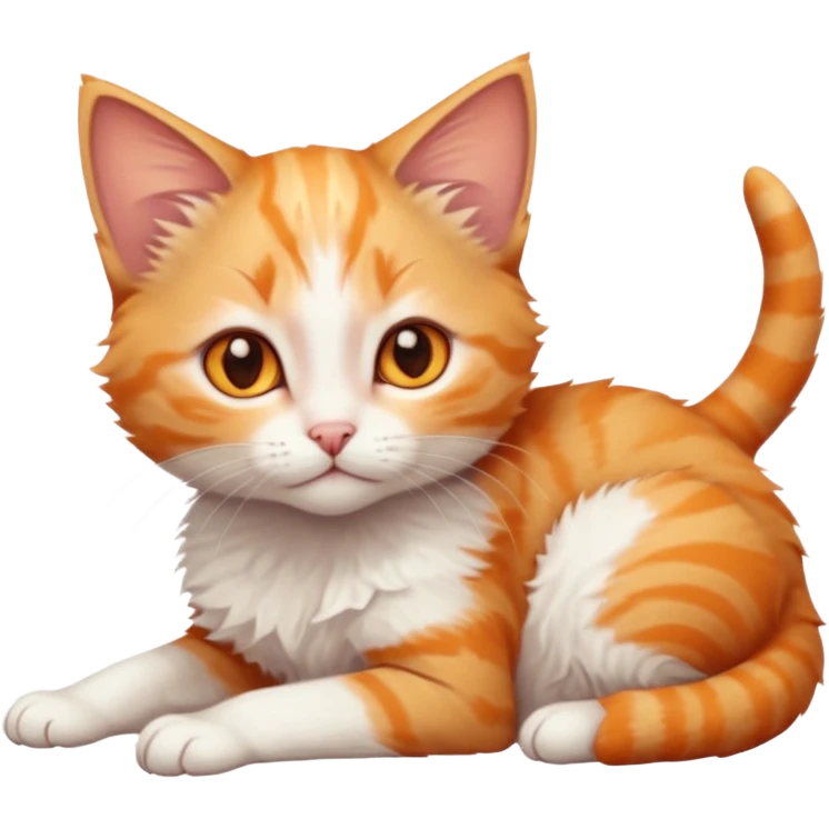 full body of very small + skinny ginger and white kitten with deep orange eyes and triangular shaped face lying down emoji