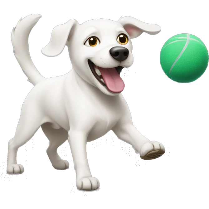 A white dog playing fetch emoji