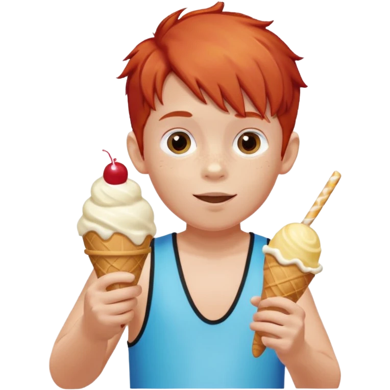 boy kid red haired wearing arm floaties, eating ice cream emoji