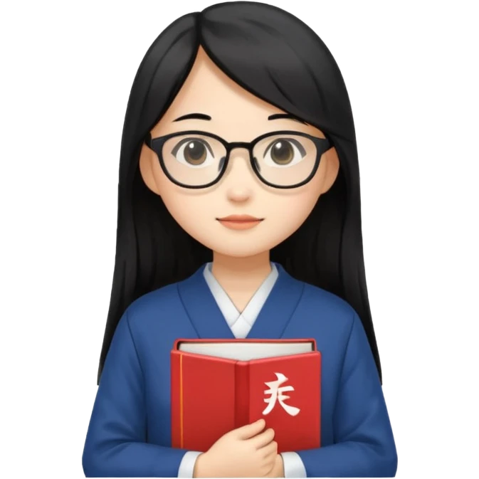 A student, asian girl, long black hair, wearing glasses, japanese uniform, hold book in front of their chest emoji