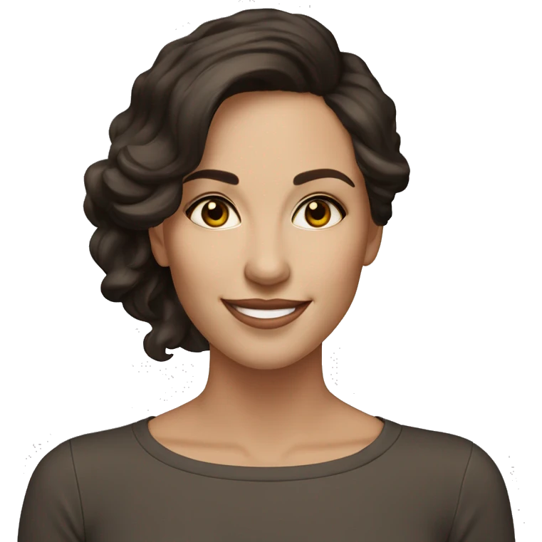 Smiling woman in her 30's, elegant style, shoulder length dark brown hair, hazel eyes, fair skin tone emoji